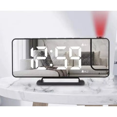 Vækkeur 4-i-1 med projektor og spejl – LED-digitalur med 5 lysstyrkeniveauer, projicerer tiden på væggen