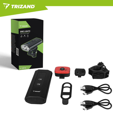 LED-cykellygte 1300 lm + baglygte fra Trizand