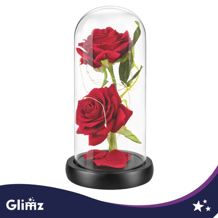 Rose i glas – lysende, 22 cm, Glimz