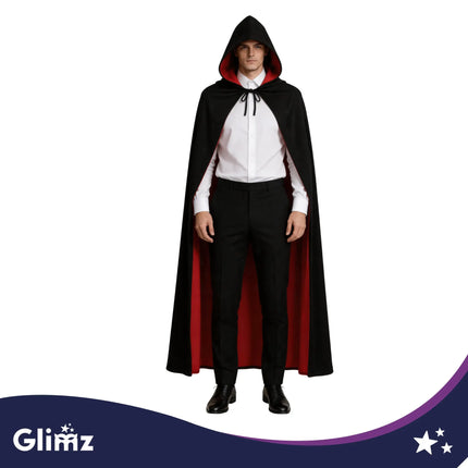 Vendbar vampyrkappe sort/rød 175 cm