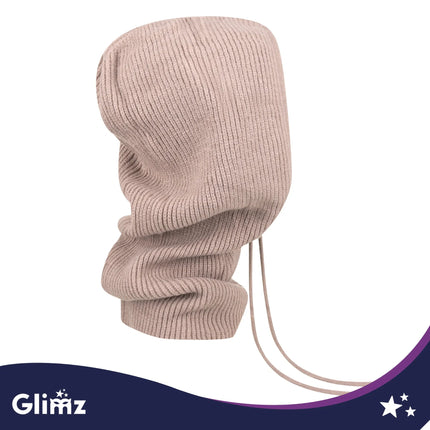 Beige balaclava i ribstrik med uld