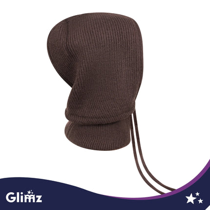 Brun balaclava i ribstrik med uld