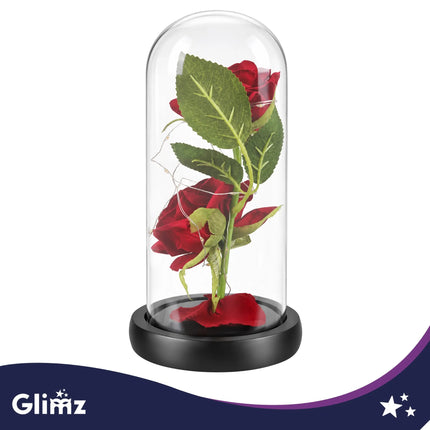 Rose i glas – lysende, 22 cm, Glimz