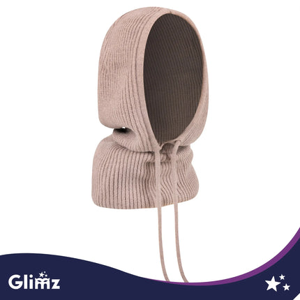 Beige balaclava i ribstrik med uld