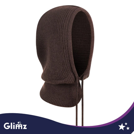 Brun balaclava i ribstrik med uld