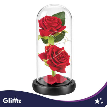 Rose i glas – lysende, 22 cm, Glimz
