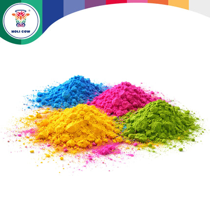 Farvet Holi-pulver, sæt med 6 x 100 g, Holi Cow