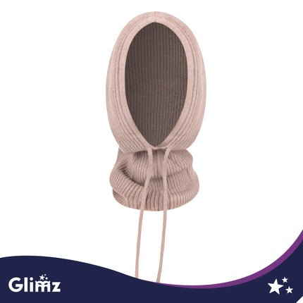 Beige balaclava i ribstrik med uld