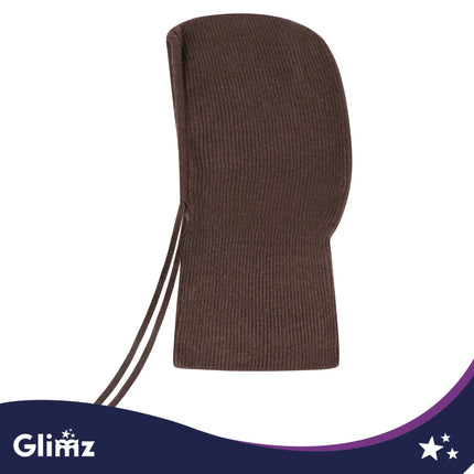 Brun balaclava i ribstrik med uld