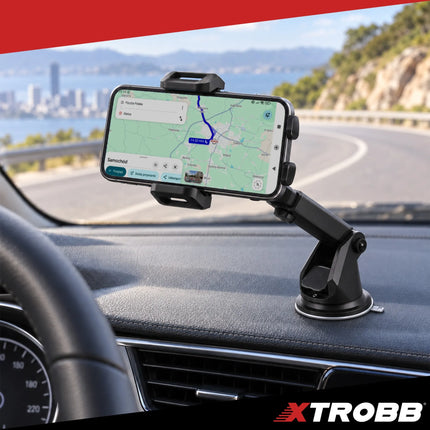 Mobilholder til bil med sugekop og teleskoparm