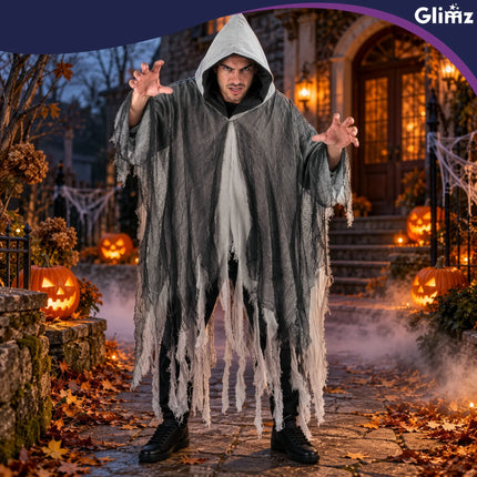 Sort kappe 180 cm med hætte til halloween