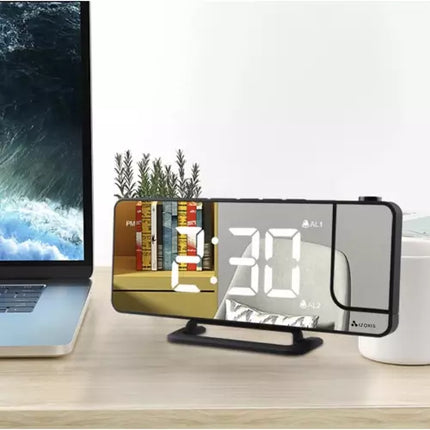 LED Vækkeur med Projektor og Spejl – 4-i-1 Multifunktionelt Design