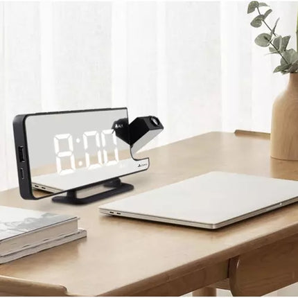 LED Vækkeur med Projektor og Spejl – 4-i-1 Multifunktionelt Design