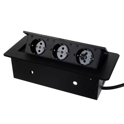 Diskret Stikkontakt til Indbygning i Bordplade – 3 Sokler, Sort