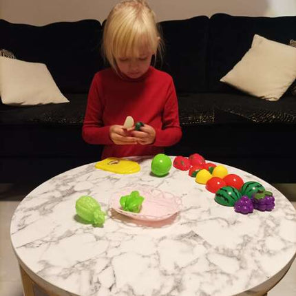 Farverig Legesæt med Frugter og Grøntsager – Skærebræt og Kniv Inkluderet