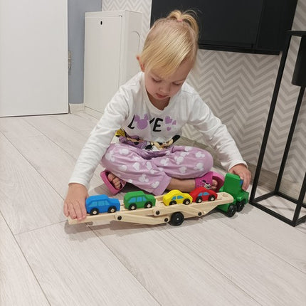 Trælastbil med Foldbar Trailer og 4 Biler – Sjovt og Sikkert Legetøj til Børn