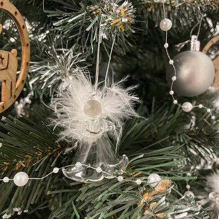 Smukke Engle i Glas med Fjer til Juletræet – 6 stk. Dekoration