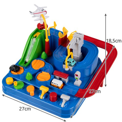 Bil Obstacle Track - Sjovt Legetøj med 4 Biler og Helikopter