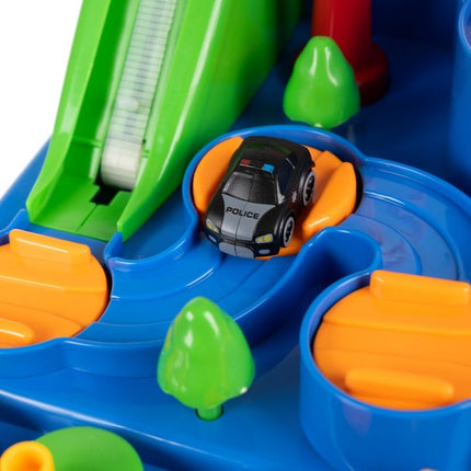 Bil Obstacle Track - Sjovt Legetøj med 4 Biler og Helikopter