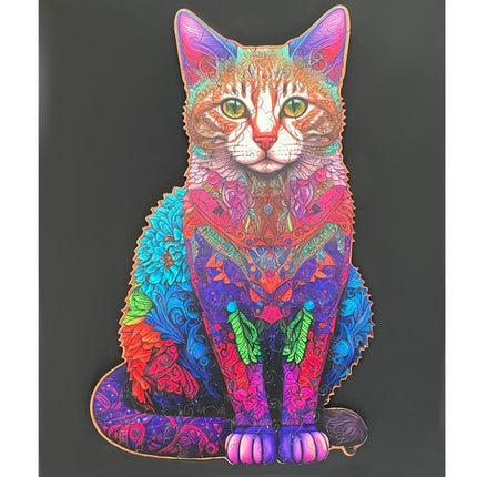 Farverigt Træpuslespil med Kattemotiv – Underholdning og Læring for Børn