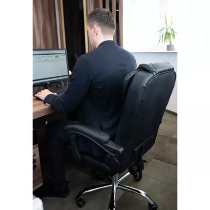 Sort Kontorstol med Udtrækkelig Fodstøtte og Læsefunktion – Komfort til Hjemmekontoret