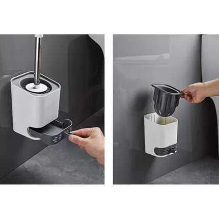 Silicone Toiletbørste med Stativ og Renseværktøj – Hygiejnisk og Elegant