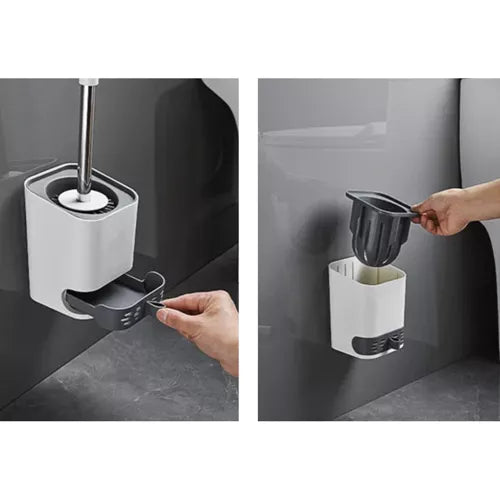 Silicone Toiletbørste med Stativ og Renseværktøj – Hygiejnisk og Elegant