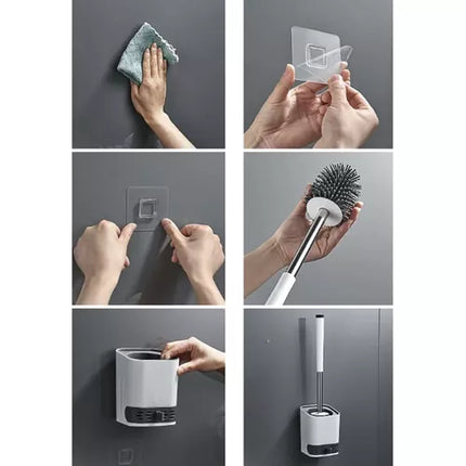 Silicone Toiletbørste med Stativ og Renseværktøj – Hygiejnisk og Elegant