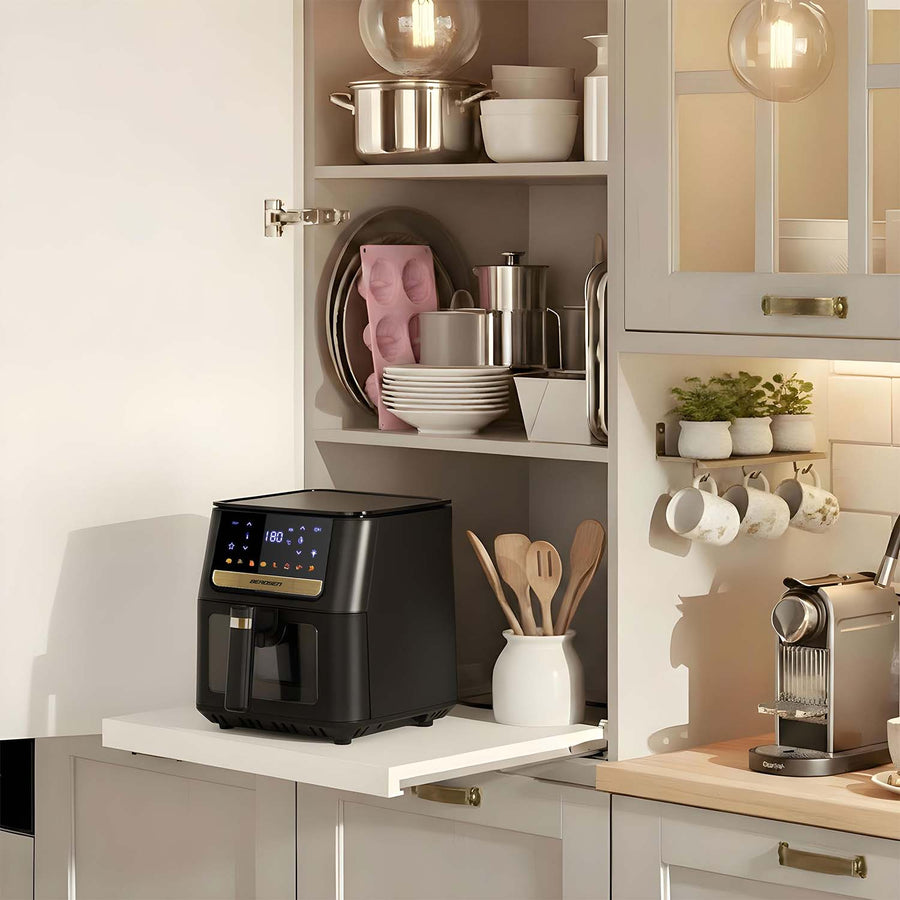 Airfryer 6,5 l 1700 W med touchskærm, 8 programmer og vindue – inkl. 100 stk. bagepapir – sort