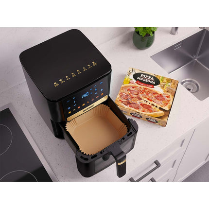 Airfryer 6,5 l 1700 W med touchskærm, 8 programmer og vindue – inkl. 100 stk. bagepapir – sort