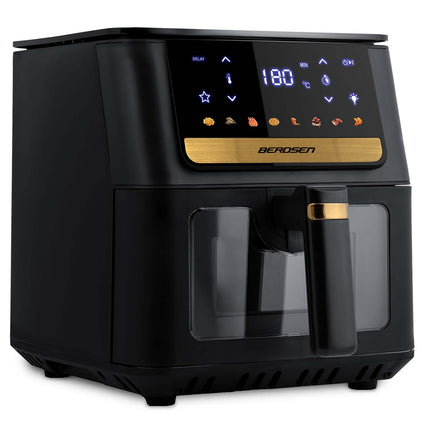 Airfryer 6,5 l 1700 W med touchskærm, 8 programmer og vindue – inkl. 100 stk. bagepapir – sort