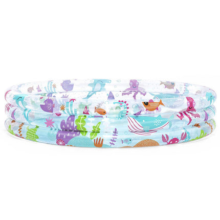 Oppustelig børnepool med regnbuemotiv og 3 oppustelige ringe, 152 x 30 cm – Bestway