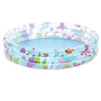 Oppustelig børnepool med regnbuemotiv og 3 oppustelige ringe, 152 x 30 cm – Bestway