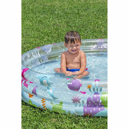 Oppustelig børnepool med regnbuemotiv og 3 oppustelige ringe, 152 x 30 cm – Bestway