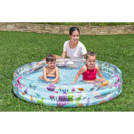 Oppustelig børnepool med regnbuemotiv og 3 oppustelige ringe, 152 x 30 cm – Bestway