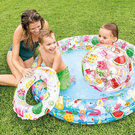 Oppusteligt poolring og boldsæt til børn - 122 x 25 cm med flamingo-mønster