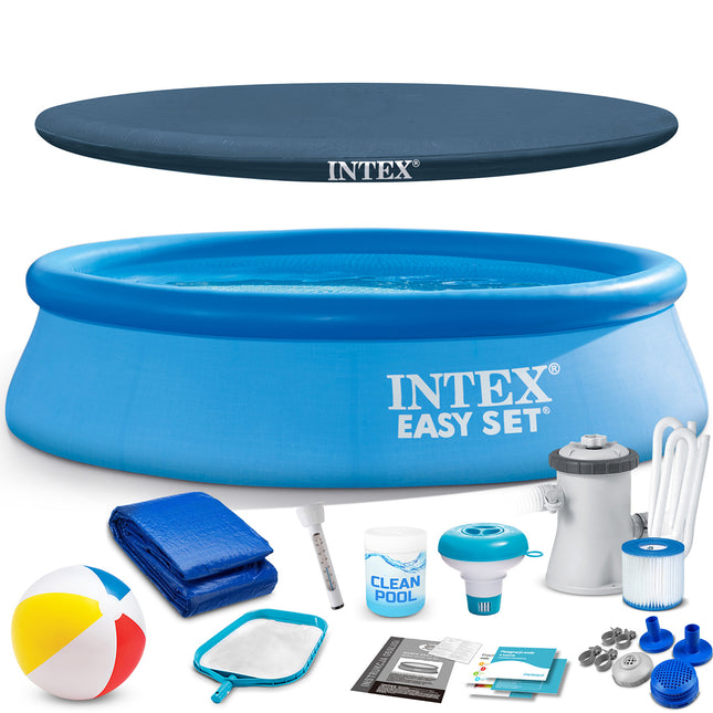 Bassin med oppustelig ring 244 x 61 cm med filterpumpe og 16-i-1 tilbehørssæt – Intex