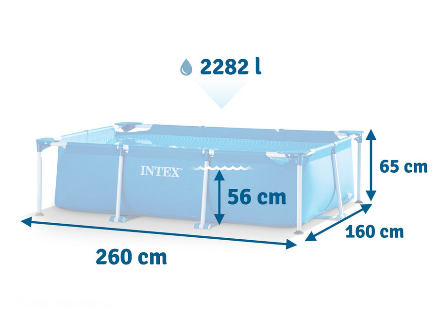 Rektangulær havepool 260 x 160 x 65 cm med universalmåtte til afslapning i haven