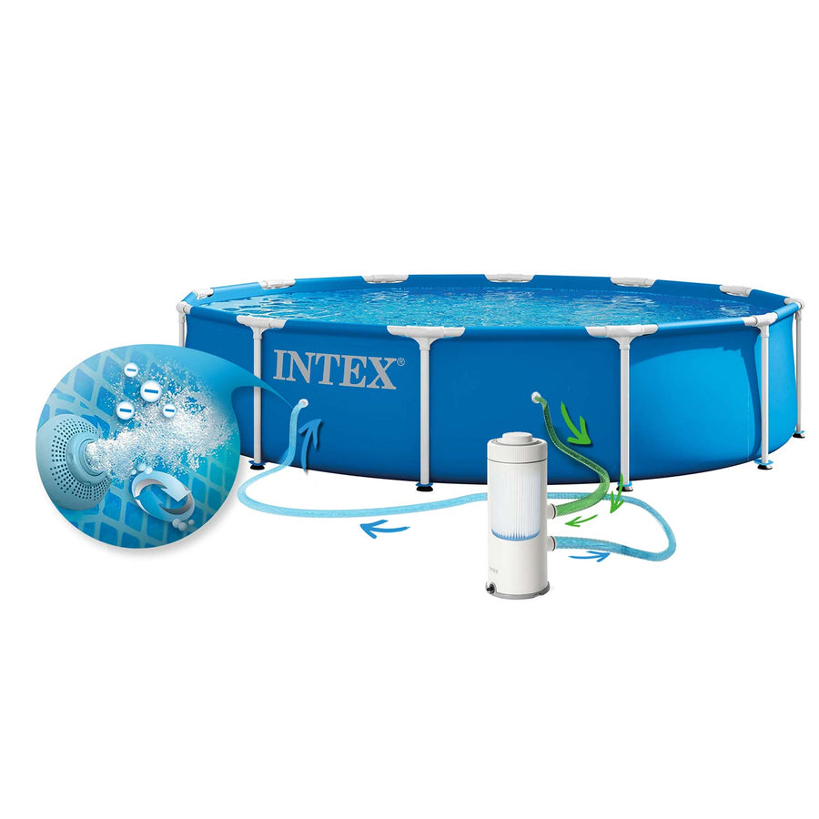 Rammebassin 366 x 76 cm med filterpumpe – 9-i-1 sæt, model 2026 med forbedret konstruktion – Intex