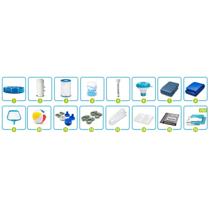 Rammebassin 366 x 76 cm med filterpumpe, overtræk og tilbehør – 16-i-1-sæt – Intex