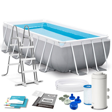 Rammehavepool 400 x 200 x 100 cm - Komplet sæt med filterpumpe og sikkerhedstige