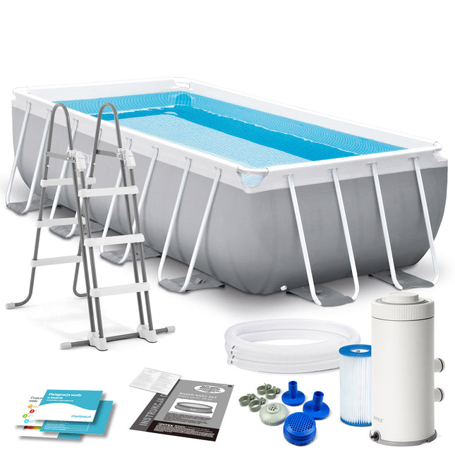 Rammehavepool 400 x 200 x 100 cm - Komplet sæt med filterpumpe og sikkerhedstige