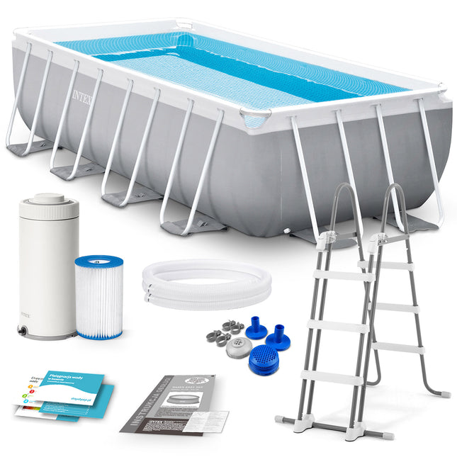 Rammehavepool 400 x 200 cm - Færdigt sæt med filterpumpe og sikker metalstige til sommerens sjov