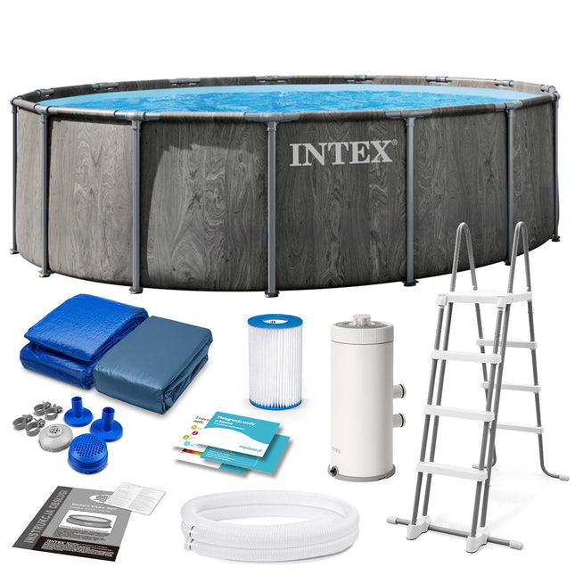 Rammebassin 457 x 122 cm med filterpumpe, stige, dæksel og bundmåtte – 12-i-1 sæt – Intex