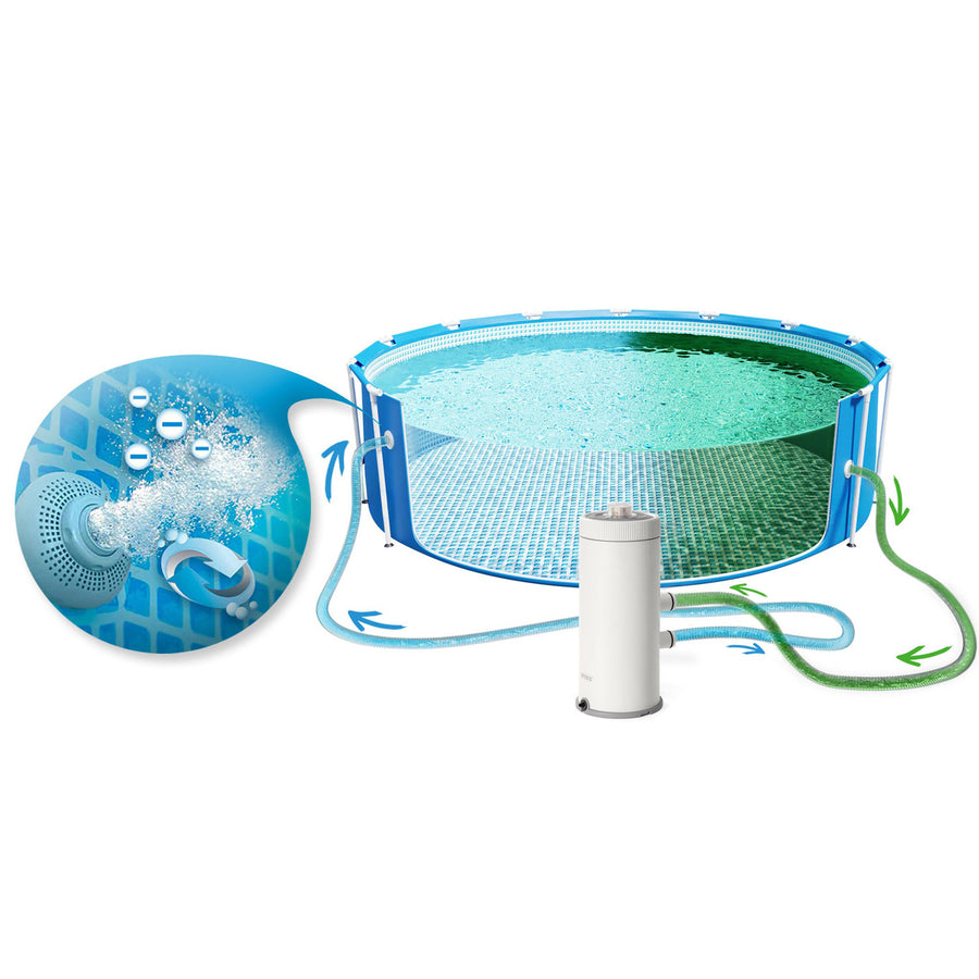 Rammebassin 457 x 122 cm med filterpumpe, stige, dæksel og måtte – 12-i-1 sæt, model 2026 – Intex