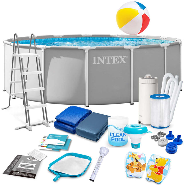 Rammebassin 457 x 122 cm familiesæt med filterpumpe, stige, poolkemi og svømmevinger – Intex