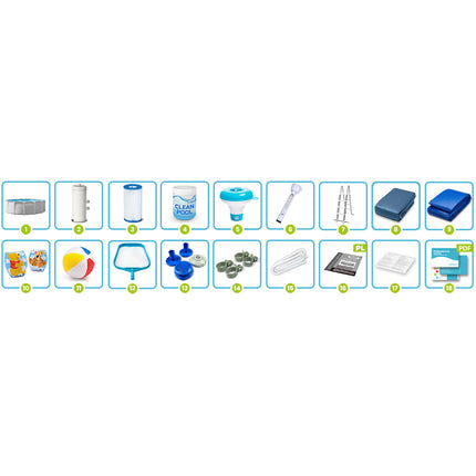 Rammebassin 457 x 122 cm familiesæt med filterpumpe, stige, poolkemi og svømmevinger – Intex