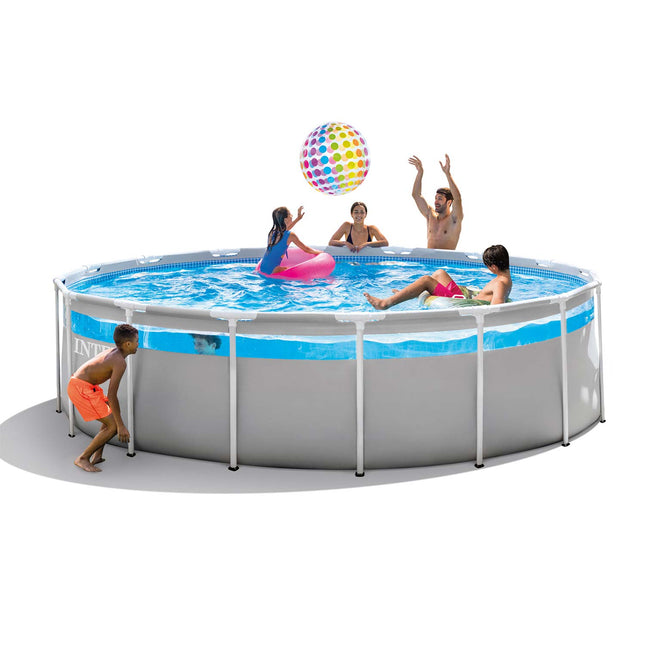 Rammebassin Prism Frame 488 x 122 cm med filterpumpe, metalstige, bundlag og afdækning – Intex