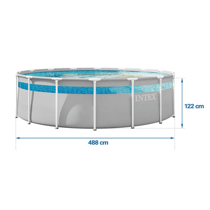 Rammebassin Prism Frame 488 x 122 cm med filterpumpe, metalstige, bundlag og afdækning – Intex