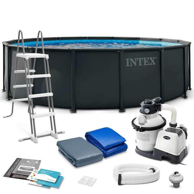 Rammebassin Ultra XTR 488 x 122 cm med sandfilterpumpe, metalstige, bundlag og afdækning – Intex